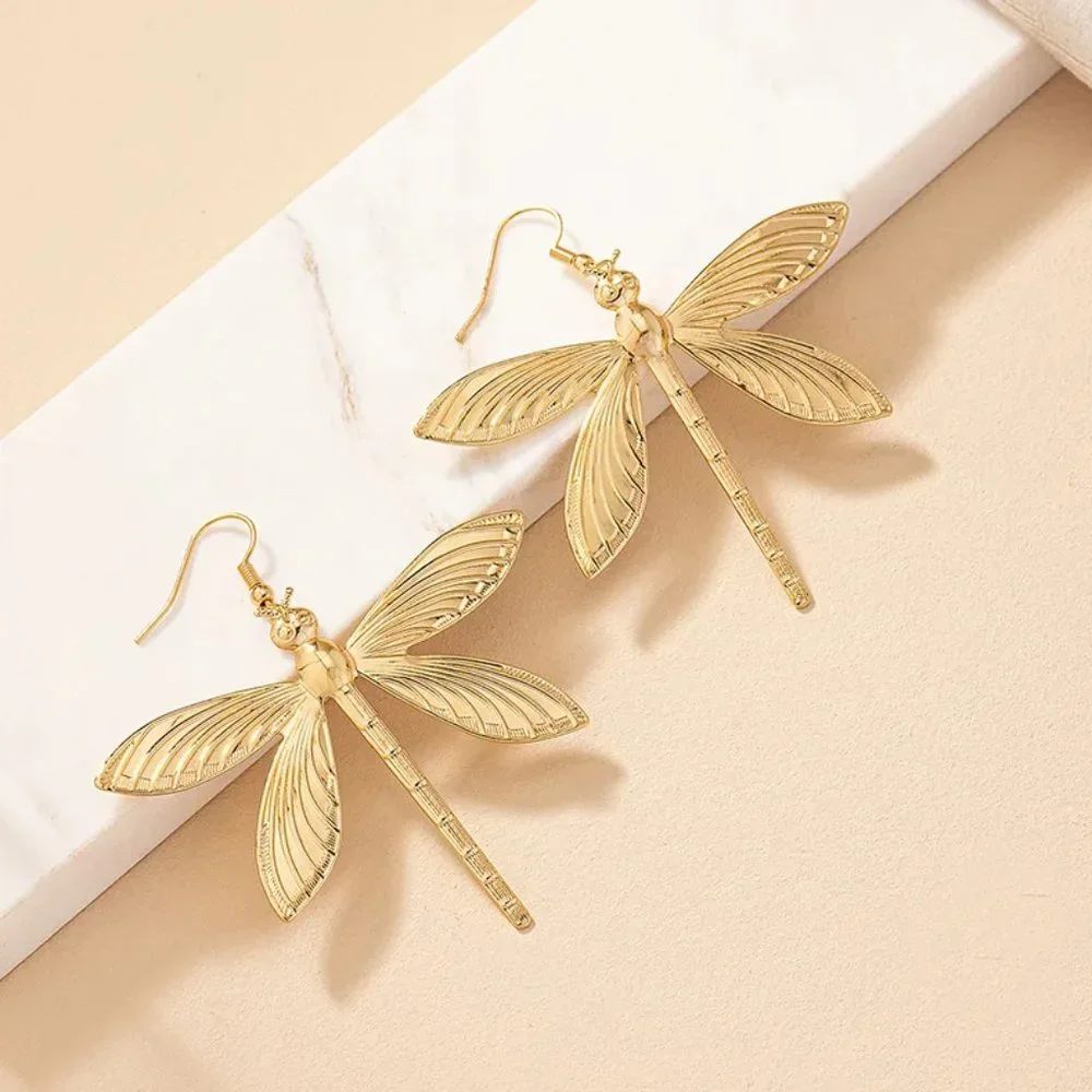 14K Gold Plated Dragonfly Boho Dangle Earrings NEW - Picture 6 of 6